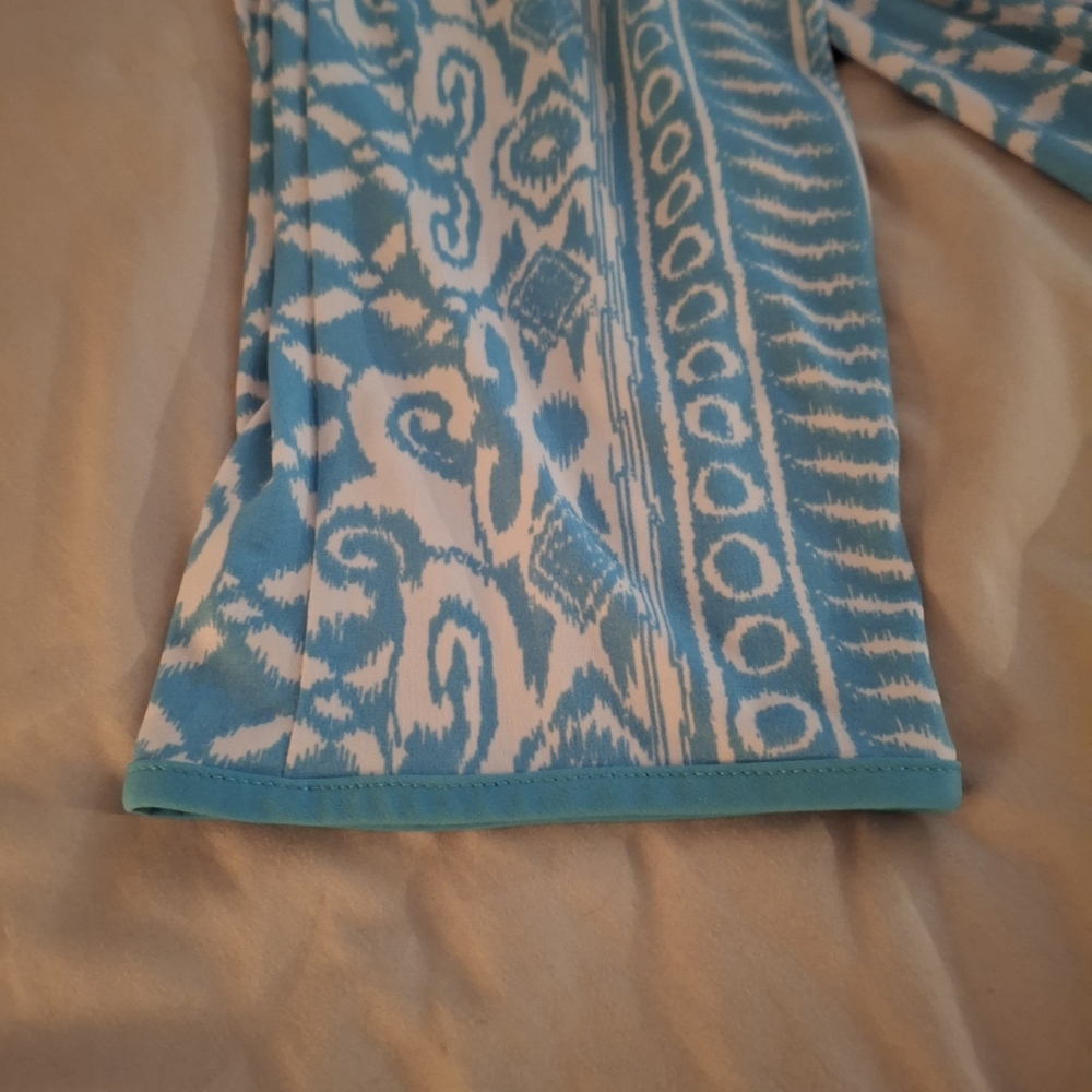 Susan Graver Blue Patterned Women's 3/4 Sleeve Top - Picture 4 of 10